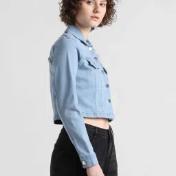 Only Light Blue Cotton Regular Fit Denim Jacket image 4