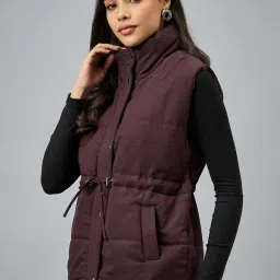 CLUB YORK Wine Polyester Solid Sleeveless Jacket image 3