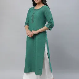 Aurelia Green Regular Fit Stripes Kurta image 3