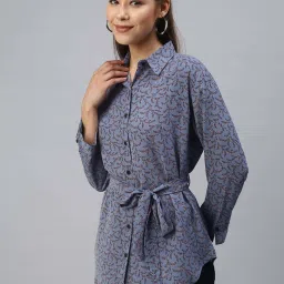 showoffff SHOWOFF Blue Floral Printed Shirt image 3