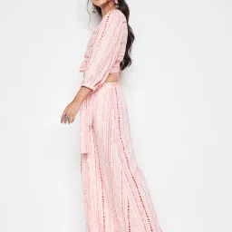 Global Desi Pink Printed Top With Palazzos image 3