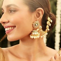 Rubans Gold-Tone Plated Green Earrings for Women-image-36