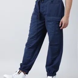 Bene Kleed Blue Cotton Loose fit Solid Jogger with Belt image 3