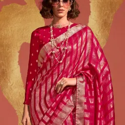 Saree Mall Pink Woven Sarees With Unstitched Blouse image 3