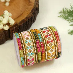 I Jewels Set Of 10 Gold-Plated Kundan-Studded Bangles-picture-14