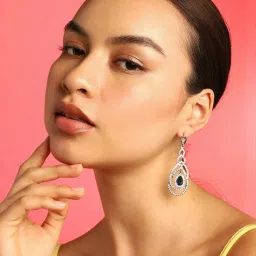 Sohi Blue Stone Silver Rhinestone Drop Earrings image 3