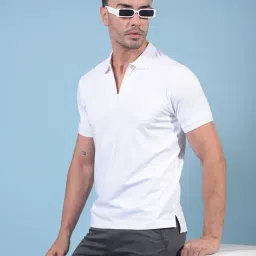 Crimsoune Club White Blended Slim Fit Solid Polo T-Shirt-picture-30