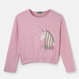 United Colors of Benetton Kids Girl's Regular Fit Round Neck Braided Tops-picture-22