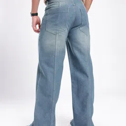 glitchez Men Urban Cool Wide Leg Mid-Rise Light Fade Panelling Slit Jeans image 3