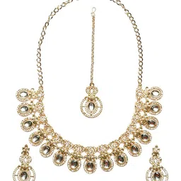 Kulin Gold-Plated Artificial Stones Studded Necklace With Earrings And Maang Tikka-picture-30