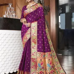 JUST FASHION Purple Zari Work Saree With Unstitched Blouse-picture-36