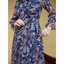 Life With Pockets Multicolored Full Sleeves Polyester Relaxed Fit Midi Length Dress image 5
