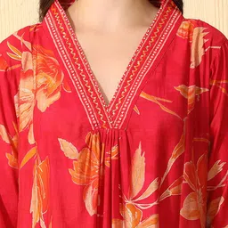 Sangria Women Floral Printed Regular Beads and Stones Chanderi Cotton Kurta with Palazzos & With Dupatta image 4