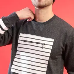 Campus Sutra Charcoal Striped Sweatshirt image 4