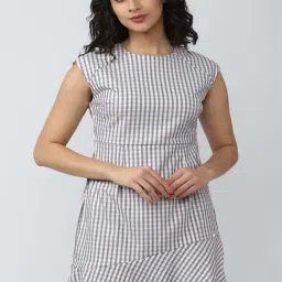 Van Heusen Grey Chequered Shift Dress-picture-17