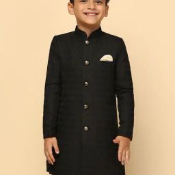 KISAH Boys Black Embroidered Full Sleeves Sherwani-picture-42