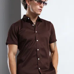 THE BEETEL HOUSE Textured Spread Collar Polycotton Regular Fit Casual Shirt-picture-10