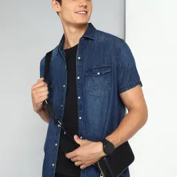 Kuons Avenue Blue Slim Fit Denim Shirt-image-98