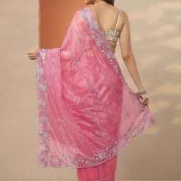 Libas Pink Embroidered Saree With Unstitched Blouse image 2