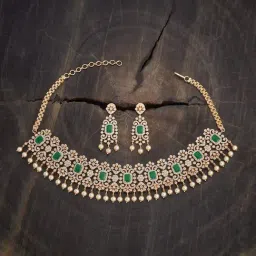 Kushal's Fashion Jewellery Green Golden Set for Women-image-63