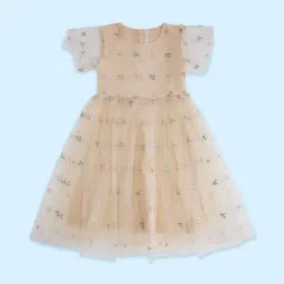 Pantaloons Junior Peach Cotton Embroidered Dress-picture-20