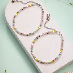 Anouk Set Of 2 Silver-Plated Artificial Beaded Anklets-picture-50