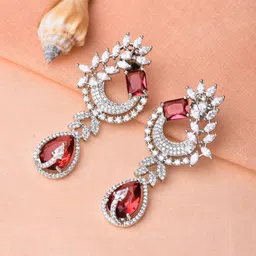 Reenisaa Rhodium-Plated Cubic Zirconia Leaf Shaped Drop Earrings-picture-24