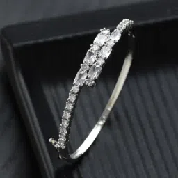 Priyaasi Geometric American Diamond Silver-Plated Bracelet-image-53