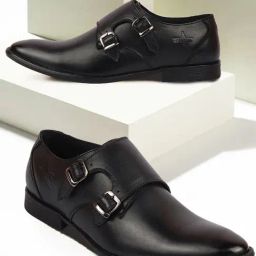 Fausto Men's Black Monk Shoes-picture-40