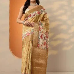 Libas Mustard Floral Print Saree With Unstitched Blouse-picture-33