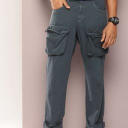 Kook N Keech Men Pure Cotton Faded Straight Fit Cargos Trousers-picture-36