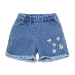Creative Kid's Girls Blue Denim Embroidered Shorts-picture-39