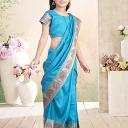 Sangria Girls Zari Border Pure Silk Saree image 3