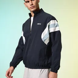 HRX by Hrithik Roshan Relaxed Fit Striped Mock Collar Sporty Jacket image 2