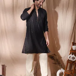 MIDAV Men Ethnic Motifs Thread Work Floral Jacquard Kurta image 2