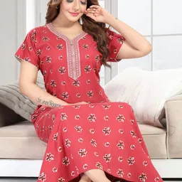 TRUNDZ Floral Printed Pure Cotton Nightdress-image-26