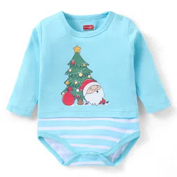 Babyhug 100% Cotton Full Sleeves Onesie Santa Print - Blue-picture-26