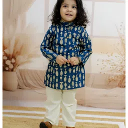BownBee Pure Cotton Full SleevesFish PrintedKurta Pyjama -Indigo-picture-10