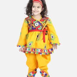 BownBee Full Sleeves Janmashtami Theme Krishna Costume Set - Yellow-picture-22