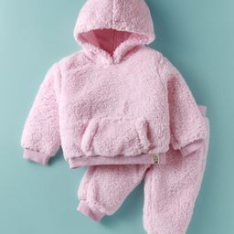 Little Kangaroos Knit Winter Wear Full Sleeves Hooded T-Shirt with Kangroo Pockets & Joggers - Pink-picture-33