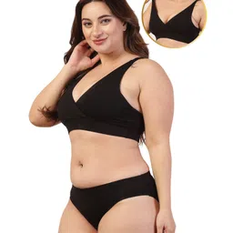 Zelena 90% Cotton 10% Elastane Non-Wired Maternity Nursing Bra With Adjuster - Black-picture-11