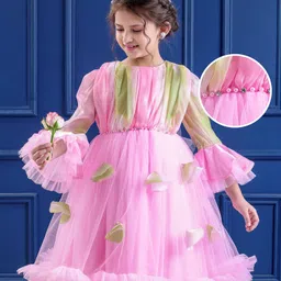 Mark & Mia Woven Full Bell Sleeves Party Dress With Tie & Dye Design & Beads Detailing - Pink-picture-14