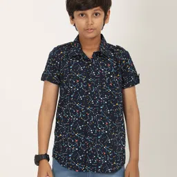 Zion Cotton Half Sleeves Star Constellations Printed Shirt - Navy Blue-picture-21