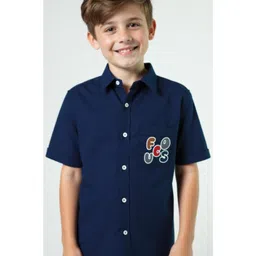 CAVIO Cotton Woven Half Sleeves Screen Printed Shirt - Navy-picture-29