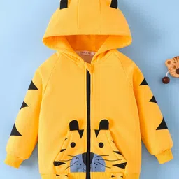 Mark & Mia Full Sleeves Hooded Sweatjacket With Tiger Print & Kangaroo Pockets - Yellow-picture-23