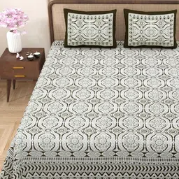 Myntra Elegant Homes Green & White Floral Cotton 180TC Double King Bedsheet Set-2.75mx2.2m-picture-36