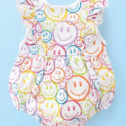 Babyhug 100% Cotton Frill Sleeves Onesie Emoji Print - Multicolor image 2