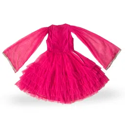 Elaisha Draped Sleeves Sequin Embroidered & Lace Embellished Top With Underlay Ruffled Skirt - Pink & Off White image 3