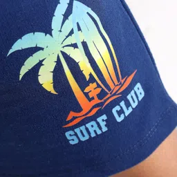 Honeyhap Premium 100% Cotton Terry Above Knee Length Shorts with Bio Finish Surf Print - Navy Blue image 3