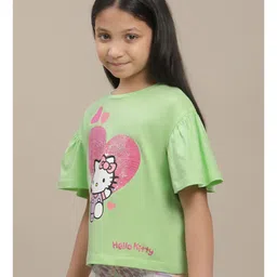 Kidsville Hello Kitty Featuring Half Sleeves Character Printed Tee - Green image 4